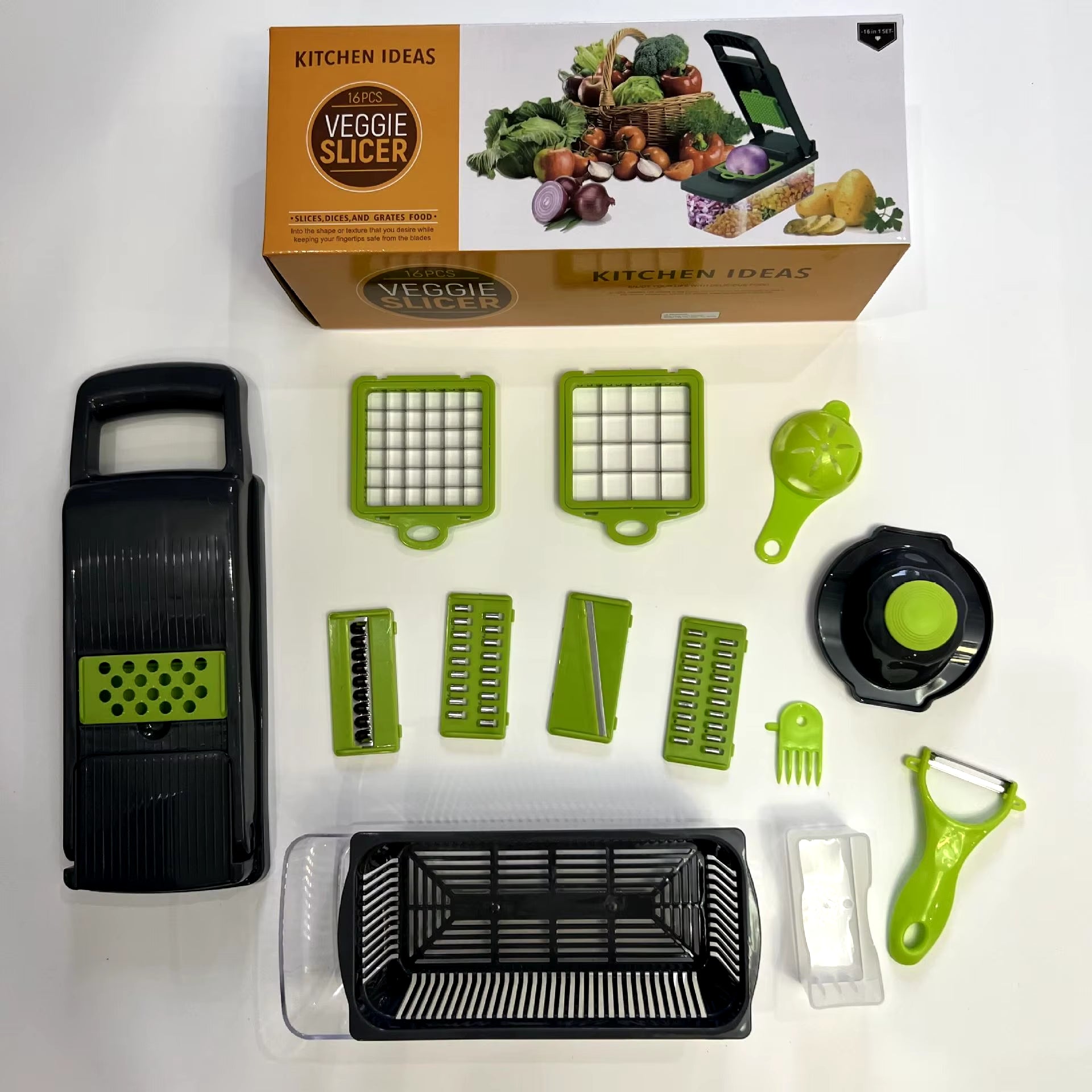 16 IN1 Mandoline Slicer Veggie Food Chopper Vegetable Cutter Tomato Carrot Grater Cheese French Onion Shredders Kitchen Tool