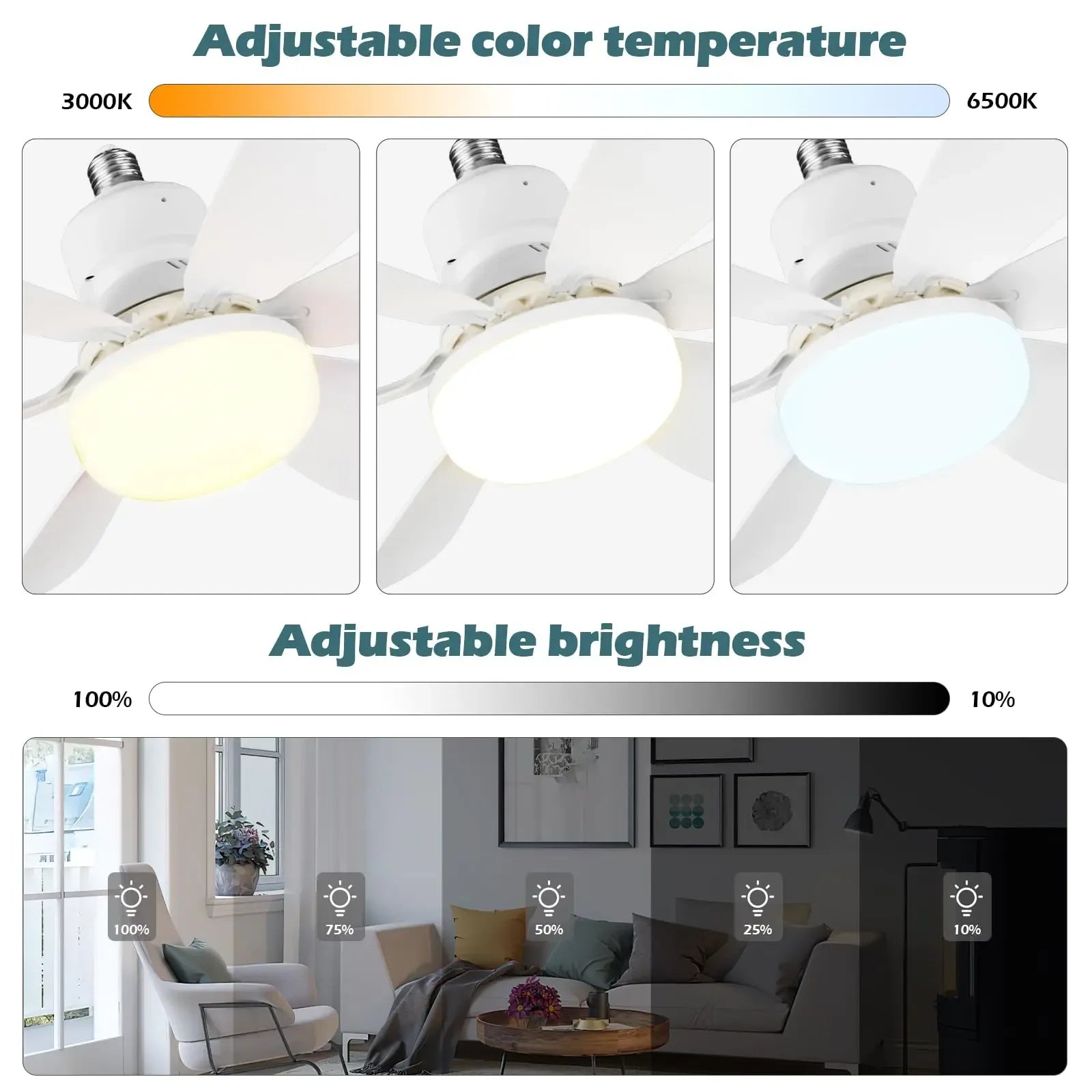 Ceiling Fan Light E27 LED 30W Mute Electric Ceiling Fan Light with Remote Control Lighting Living Room Study Room