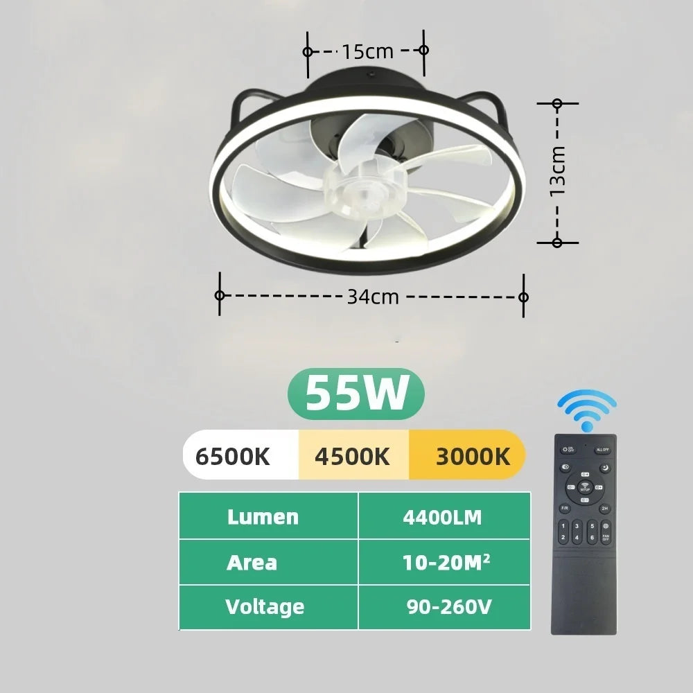 Modern LED Ceiling Fan Light DC Motor 6 Speed Timer Fan Low Floor Attic Remote Control Decorative Fan Light