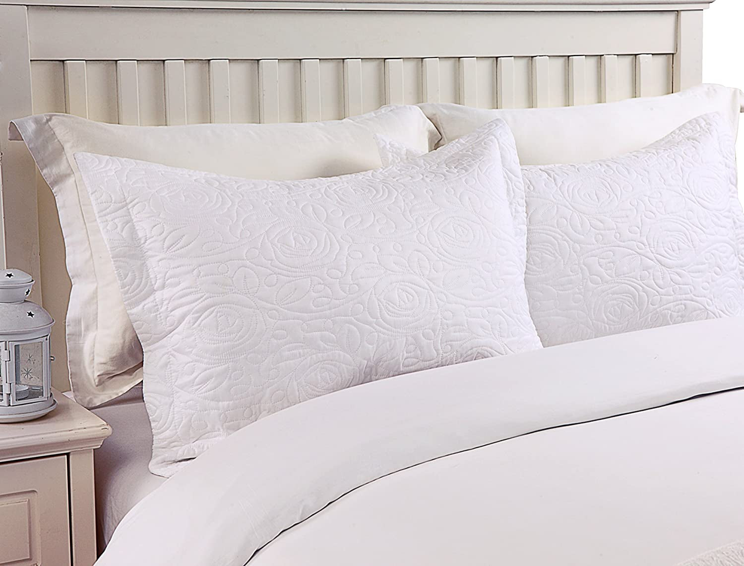 2-Piece Embroidered Pillow Shams, King Decorative Microfiber Pillow Covers Set, King Size (White)