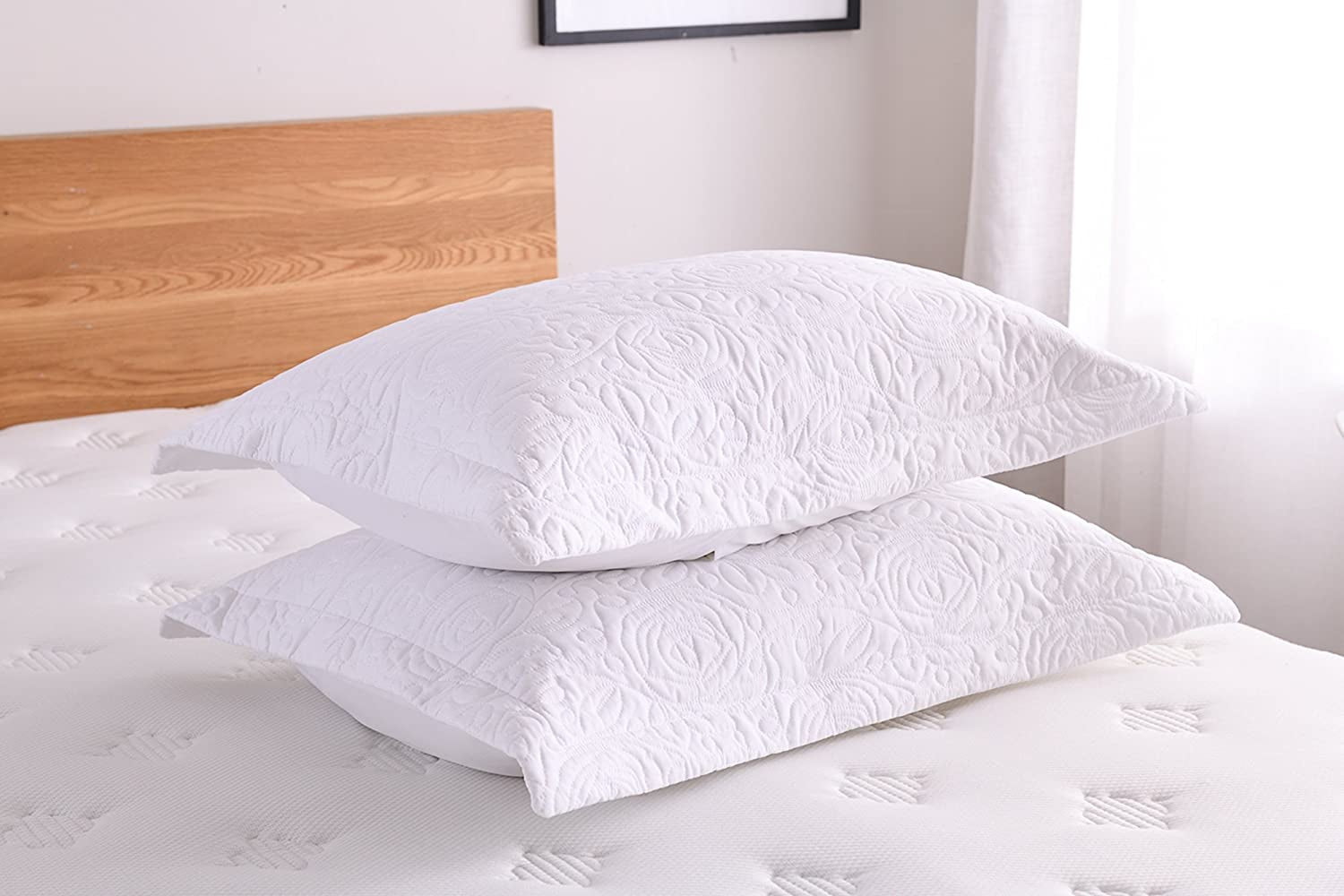 2-Piece Embroidered Pillow Shams, King Decorative Microfiber Pillow Covers Set, King Size (White)