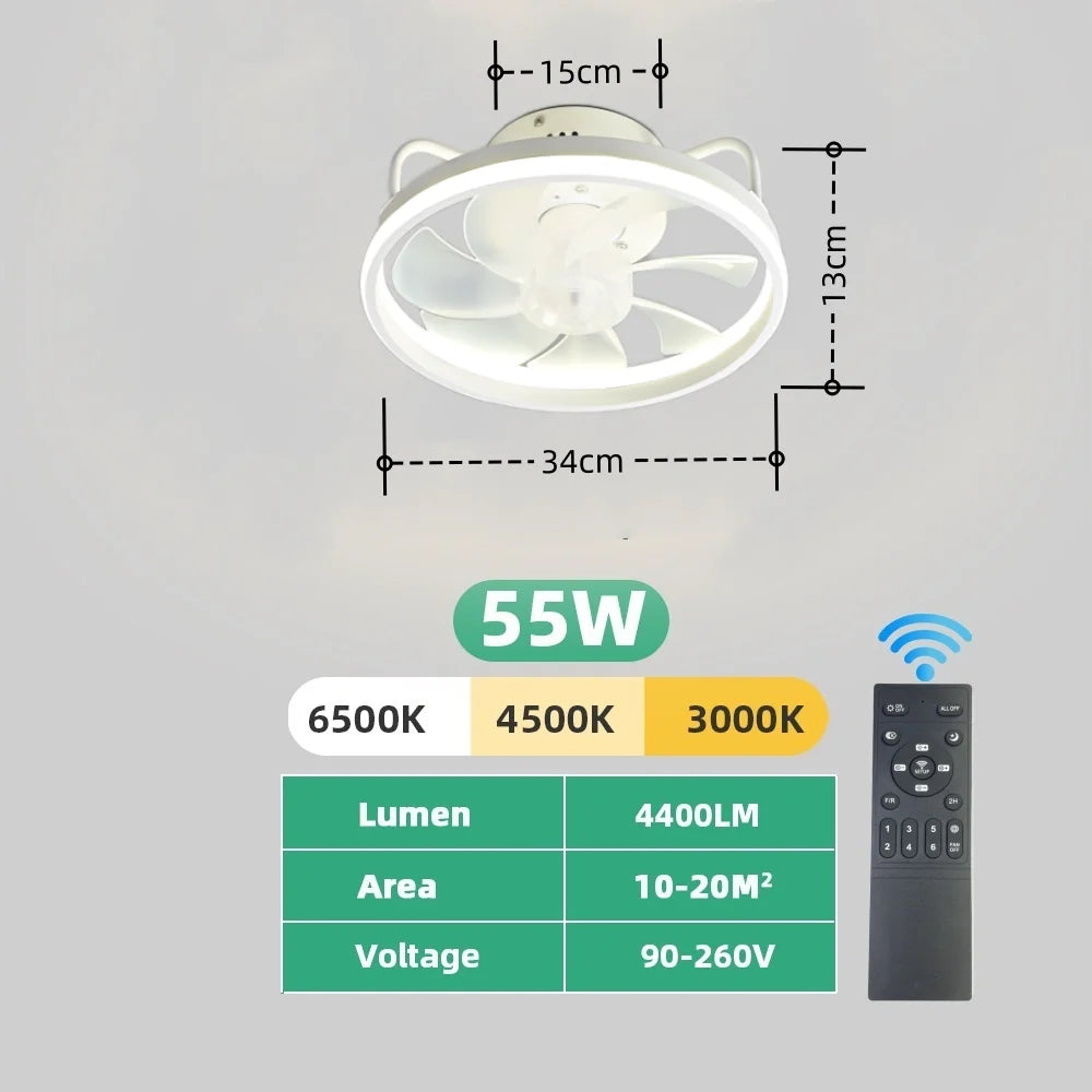 Modern LED Ceiling Fan Light DC Motor 6 Speed Timer Fan Low Floor Attic Remote Control Decorative Fan Light