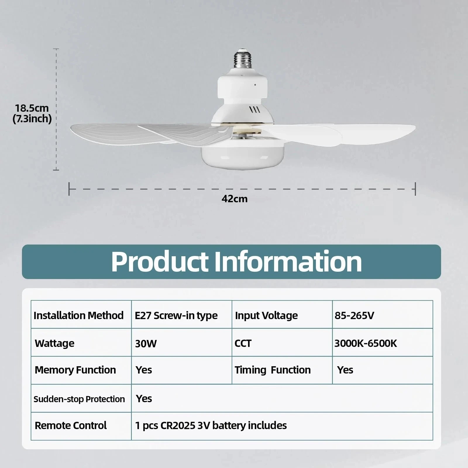 Ceiling Fan Light E27 LED 30W Mute Electric Ceiling Fan Light with Remote Control Lighting Living Room Study Room
