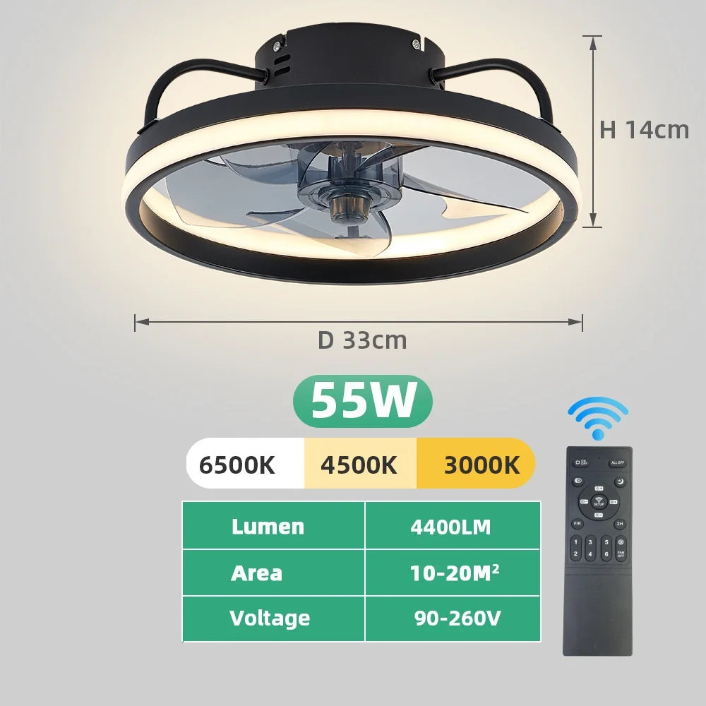 Modern LED Ceiling Fan Light DC Motor 6 Speed Timer Fan Low Floor Attic Remote Control Decorative Fan Light
