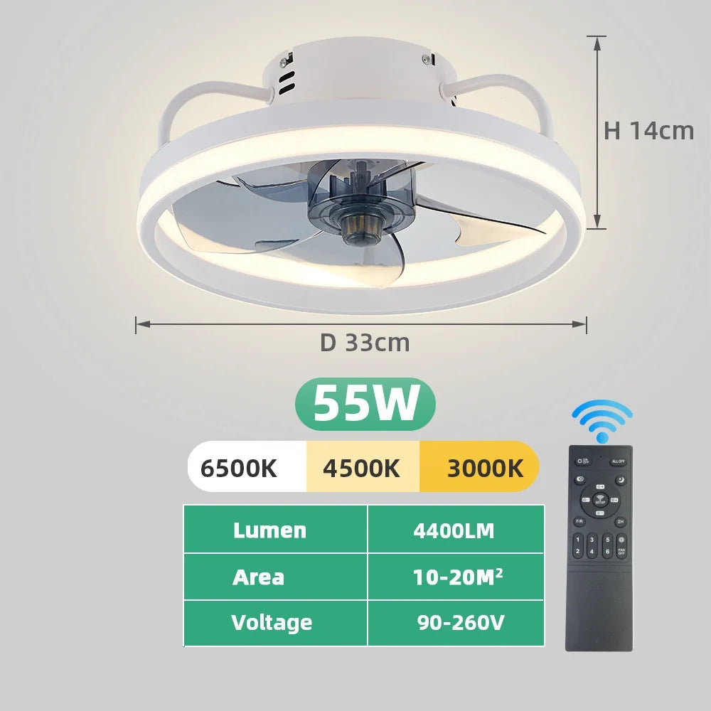 Modern LED Ceiling Fan Light DC Motor 6 Speed Timer Fan Low Floor Attic Remote Control Decorative Fan Light