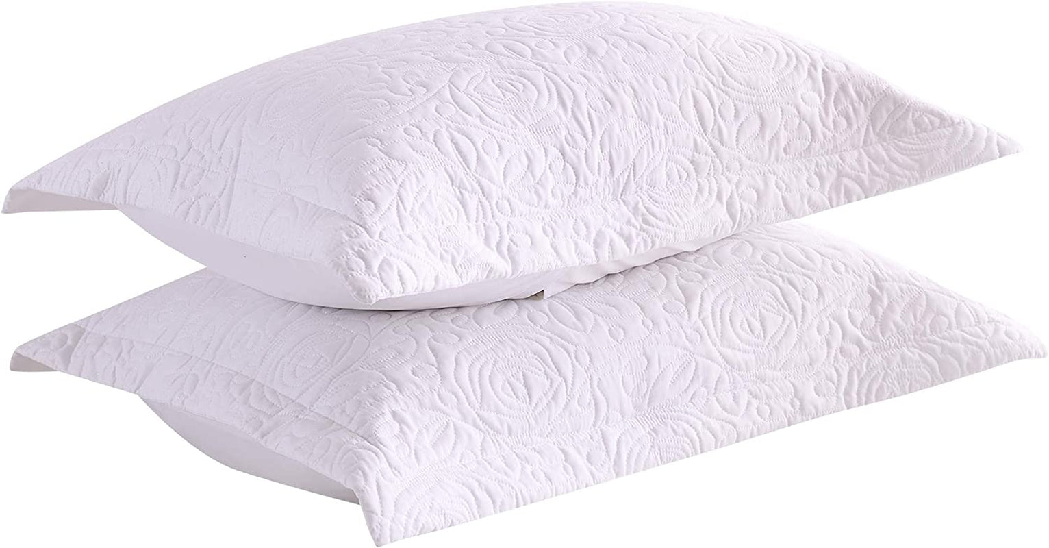 2-Piece Embroidered Pillow Shams, King Decorative Microfiber Pillow Covers Set, King Size (White)