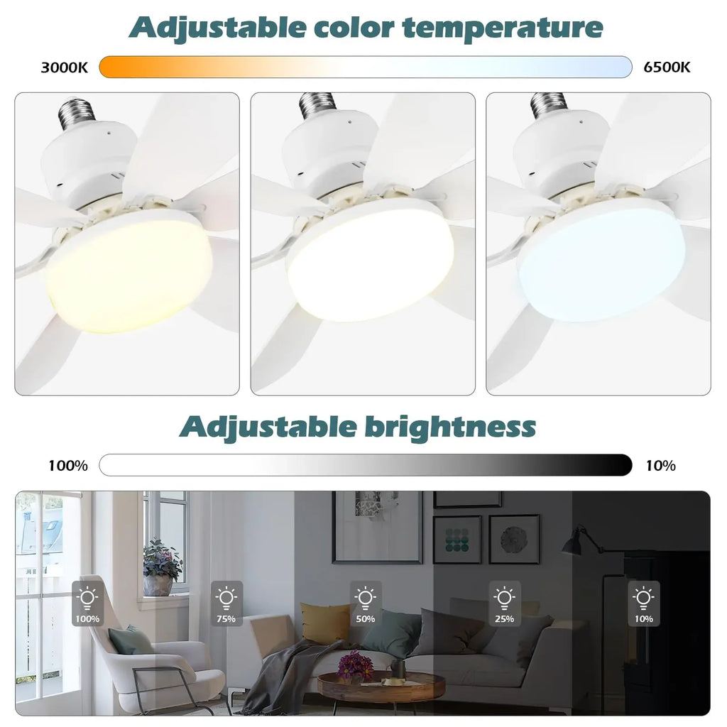 Ceiling Fan Light E27 LED 30W Mute Electric Ceiling Fan Light with Remote Control Lighting Living Room Study Room