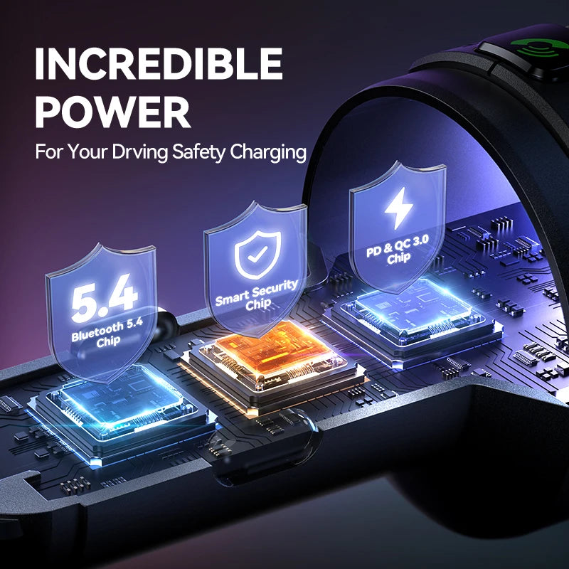 60W Bluetooth 5.4 FM Transmitter PD QC 3.0 Super Fast Car Charger Dual Mics Hifi Deep Sound USB C Car Charging Adapter