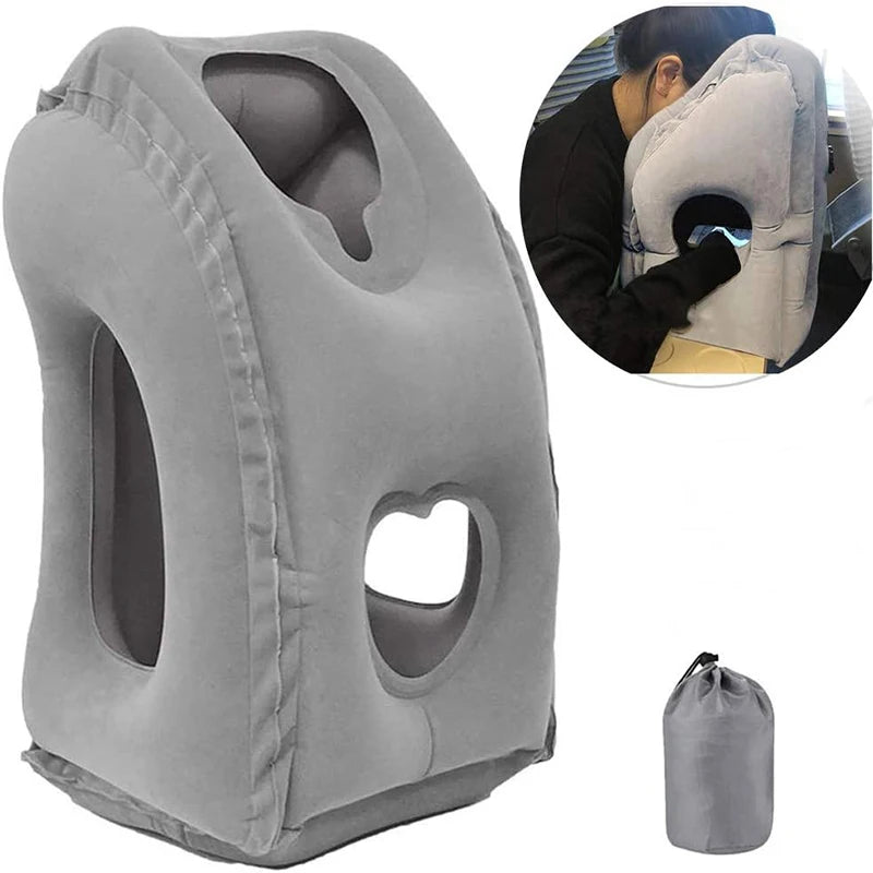 New Pattern Inflatable Travel Pillow Portable Chin Support Neck Pillow for Airplane Car Bus Train Office Nap Rest Support Pillow