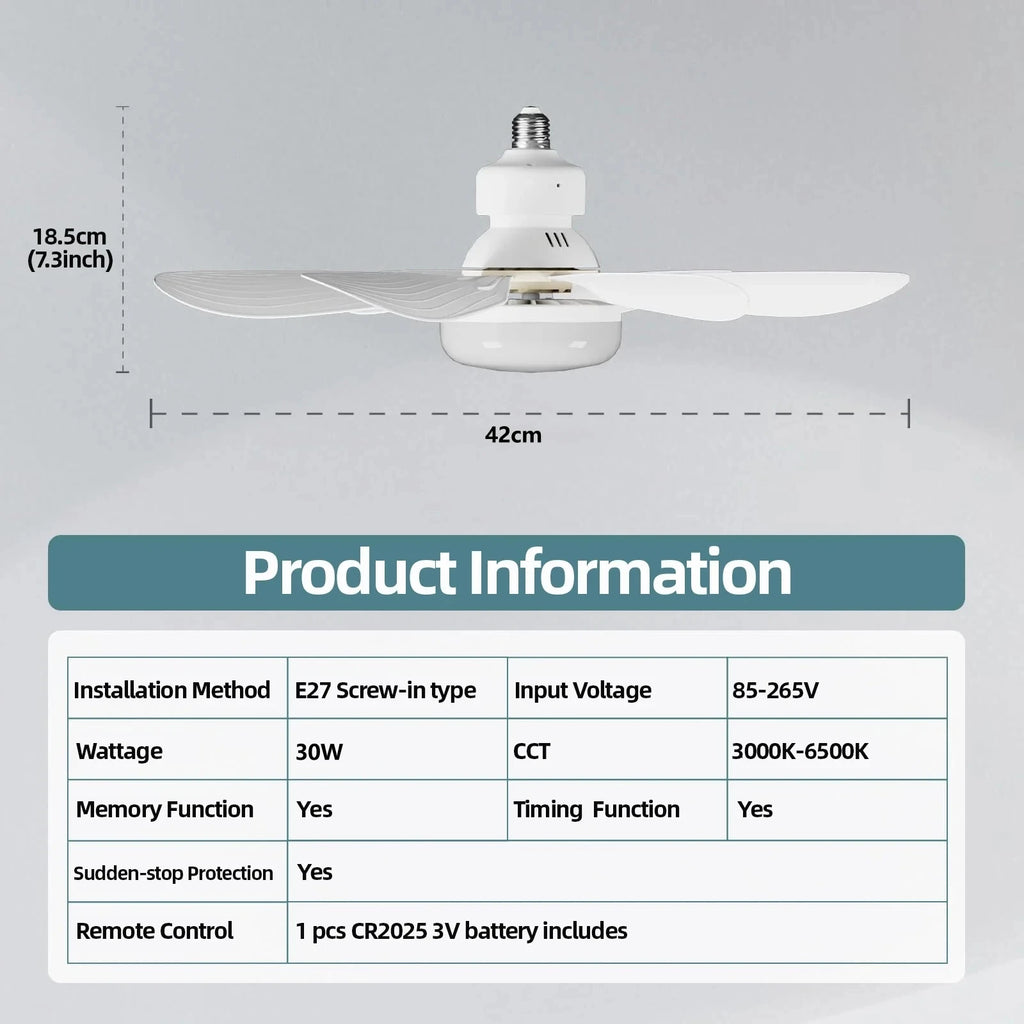 Ceiling Fan Light E27 LED 30W Mute Electric Ceiling Fan Light with Remote Control Lighting Living Room Study Room